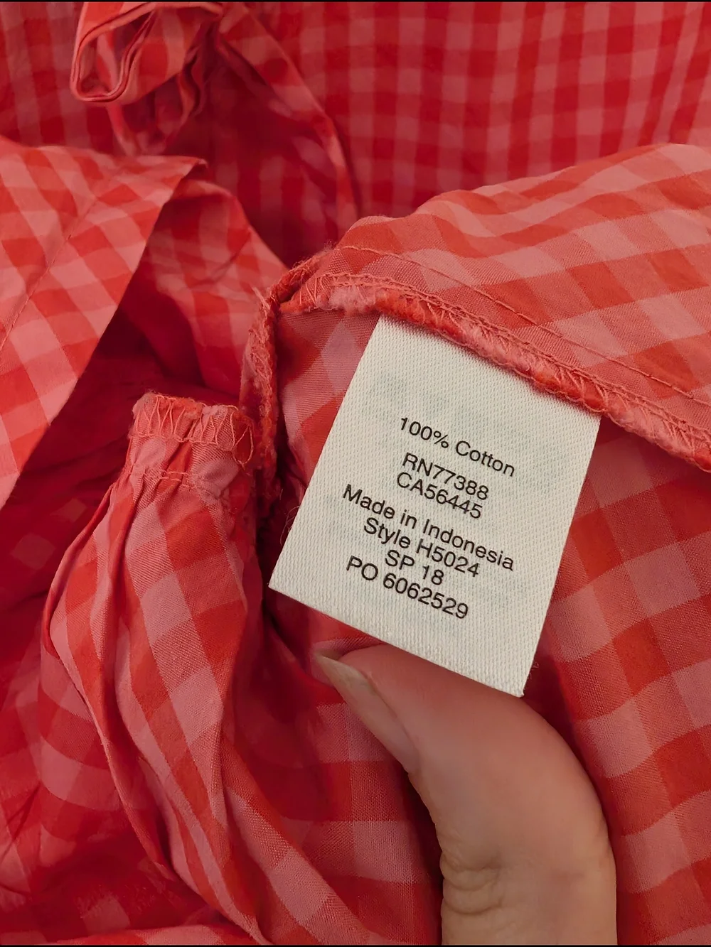 J. Crew Red and Pink Gingham Sleeveless Ruffle Tie Back Top Women's Size Small